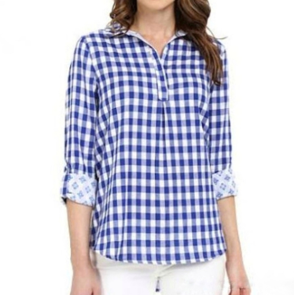 Hatley | Cotton Gingham & Aztec Pop-Over Shirt Blouse Small